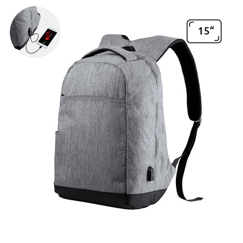 Zaino porta pc antitaccheggio da 15" in poliestere 600D con connettore USB integrato per power bank e aggancio trolley
