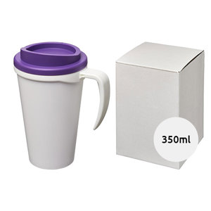Tazza termica a doppia parete grande da 350ml con coperchio ermetico e confezione regalo bianca