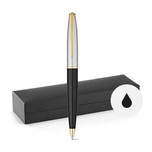 Penna a sfera in metallo con particolari bagnati in oro 18 carati con meccanismo a rotazione in scatola regalo e refill nero