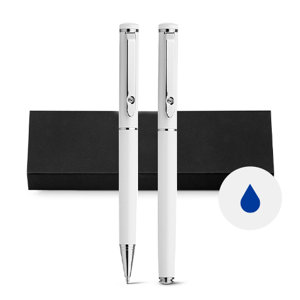 Set con penna roller e penna a sfera in metallo e refill blu con dettaglio brillante fornita in confezione regalo
