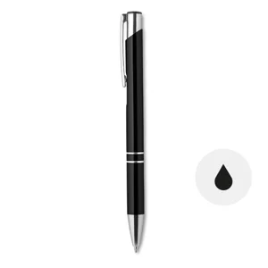 Penna a sfera in metallo con finiture in alluminio disponibile in vari colori con meccanismo a scatto e refill nero