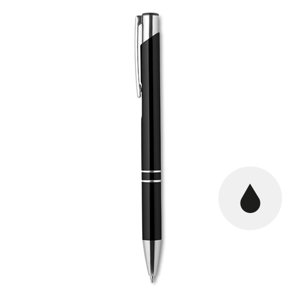 Penna a sfera in metallo con finiture in alluminio disponibile in vari colori con meccanismo a scatto e refill nero