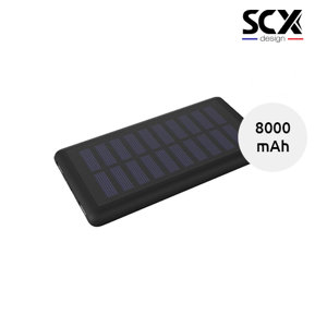 Powerbank in gomma e RPET a ricarica solare a marchio SCX e personalizzazione luminosa da 8000mAh fornito in scatola regalo