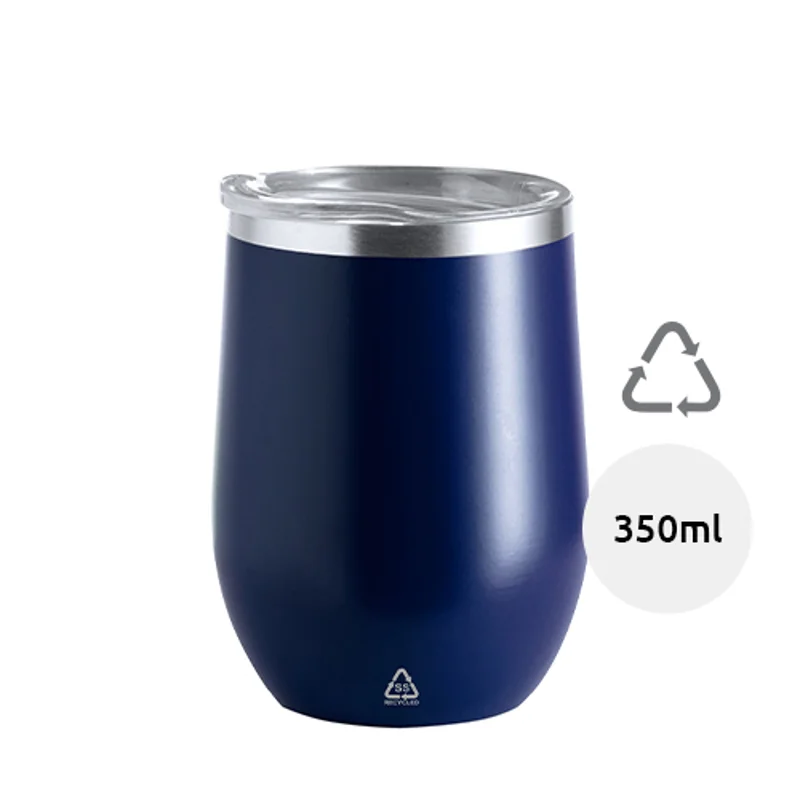 Tazza termica da 350ml in acciaio inox riciclato con coperchio in plastica