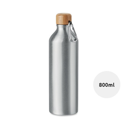 Borraccia in alluminio da 800 ml con coperchio in bambù e moschettone