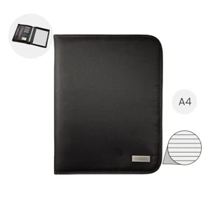 Cartella in microfibra con chiusura a cerniera e blocco appunti in formato A4 e tasche interne