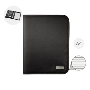 Cartella in microfibra con chiusura a cerniera e blocco appunti in formato A4 e tasche interne