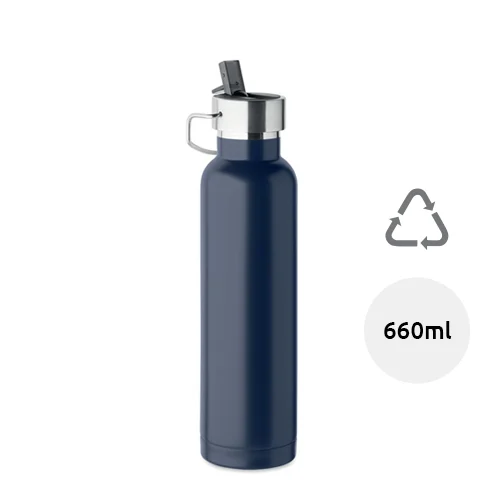 Borraccia doppio strato in acciaio inox riciclato con cannuccia e manico 660ml