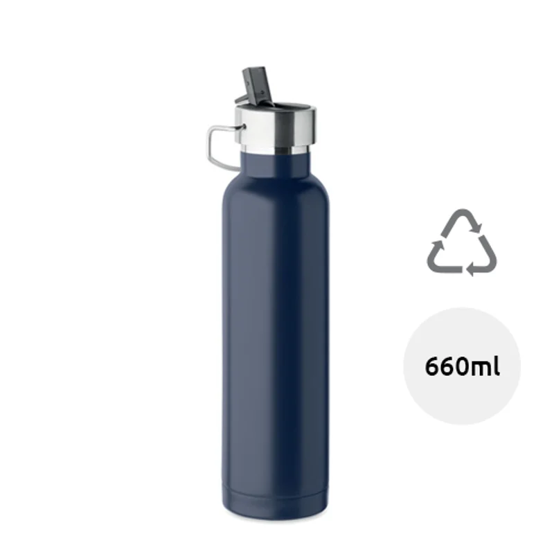 Borraccia doppio strato in acciaio inox riciclato con cannuccia e manico 660ml