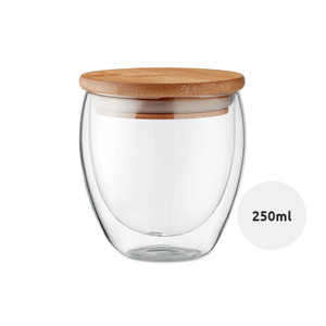 Bicchiere in vetro borosilicato e tappo in bambù 250ml