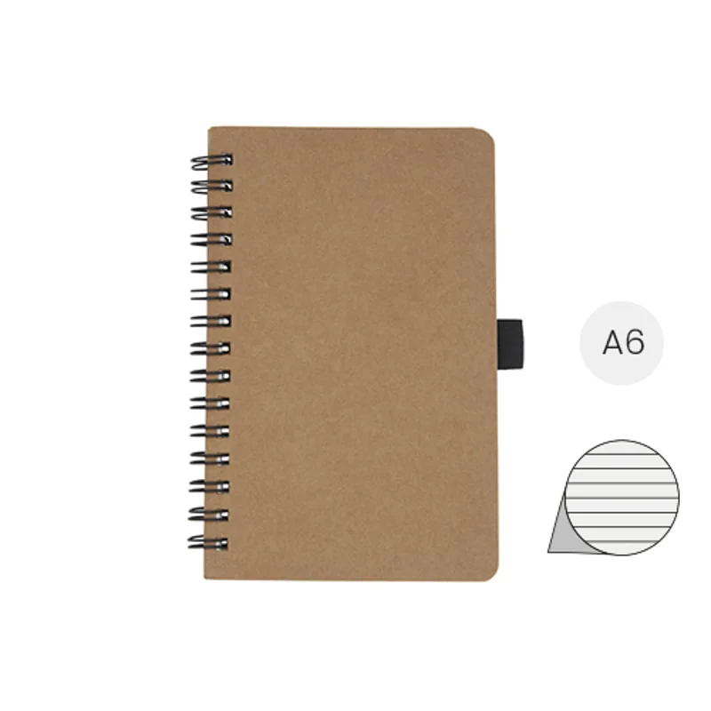 Block notes A6 in cartone riciclato e 70 fogli a righe in carta di pietra con rilegatura a spirale