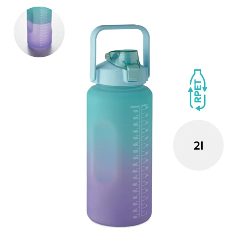 Borraccia motivazionale in RPET con coperchio flip-top e cannuccia da 2000ml