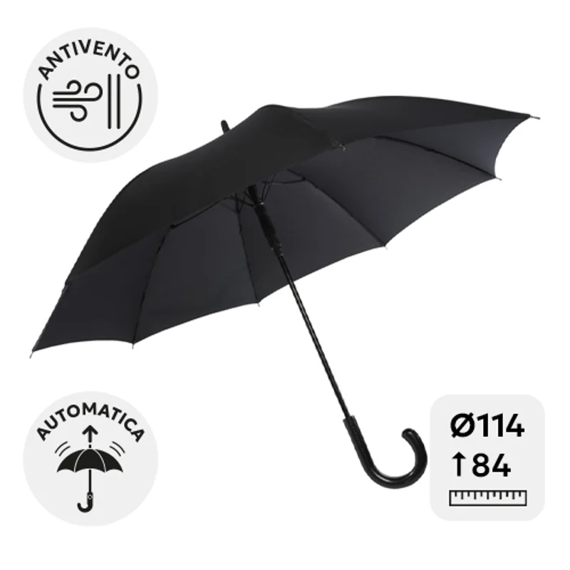 Ombrello antivento automatico 23” con struttura in fibra di vetro e finitura in carbon look