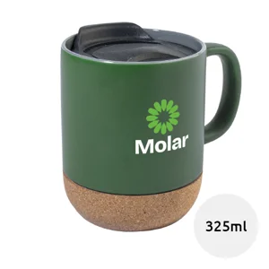 Tazza in ceramica colorata opaca da 325ml con base in sughero e coperchio in scatola regalo in carta kraft