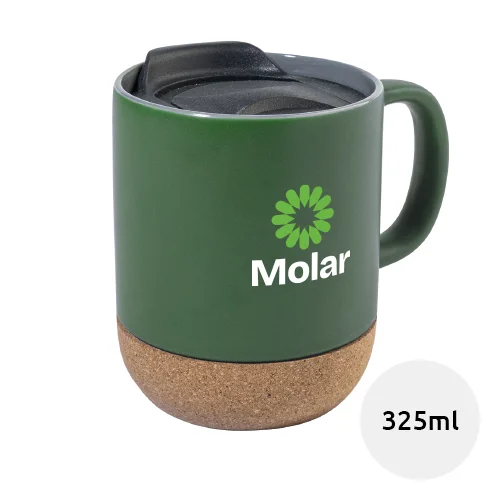 Tazza in ceramica colorata opaca da 325ml con base in sughero e coperchio in scatola regalo in carta kraft