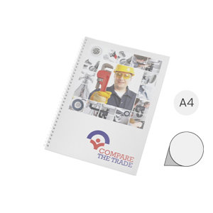 Block notes A4 a spirale binca con copertina trasparente in PP e 50 fogli totalmente personalizzabili