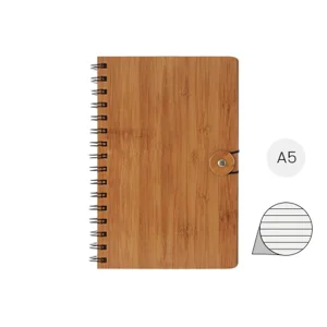 Block notes A5 con copertina bambù rilegatura a aspirale e 80 fogli a righe in carta riciclata