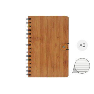 Block notes A5 con copertina bambù rilegatura a aspirale e 80 fogli a righe in carta riciclata