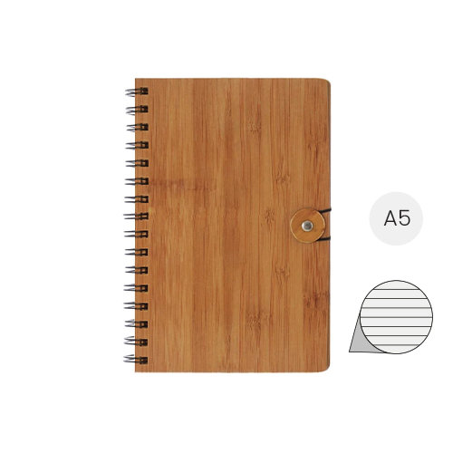 Block notes A5 con copertina bambù rilegatura a aspirale e 80 fogli a righe in carta riciclata
