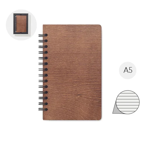 Block note A5 a spirale con copertina rigida in betulla pagine a righe e semi trapiantabili di betulla con confezione regalo