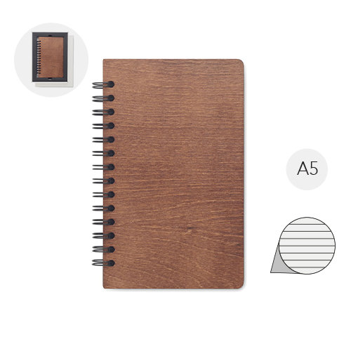 Block note A5 a spirale con copertina rigida in betulla pagine a righe e semi trapiantabili di betulla con confezione regalo
