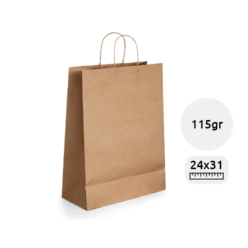 Shopper in carta kraft in colore avana formato medio da 115gr 24x31x9cm
