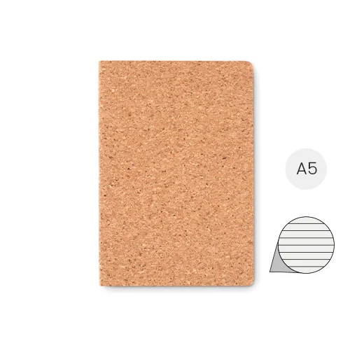 Block notes A5 in sughero con copertina morbida e 96 fogli a righe