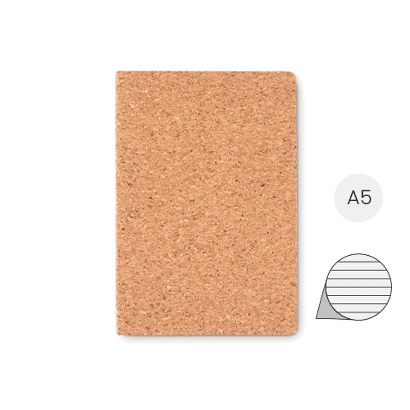 Block notes A5 in sughero con copertina morbida e 96 fogli a righe
