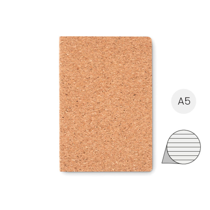 Block notes A5 in sughero con copertina morbida e 96 fogli a righe
