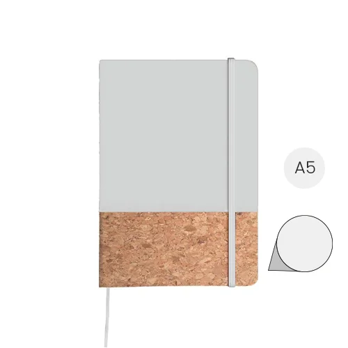 Block Notes A5 con copertina in sughero e pelle PU e 98 fogli neutri con cinturino e segnalibro in coordinati