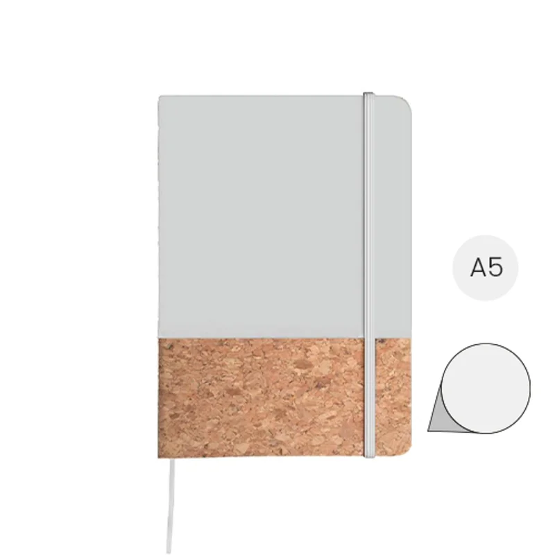 Block Notes A5 con copertina in sughero e pelle PU e 98 fogli neutri con cinturino e segnalibro in coordinati