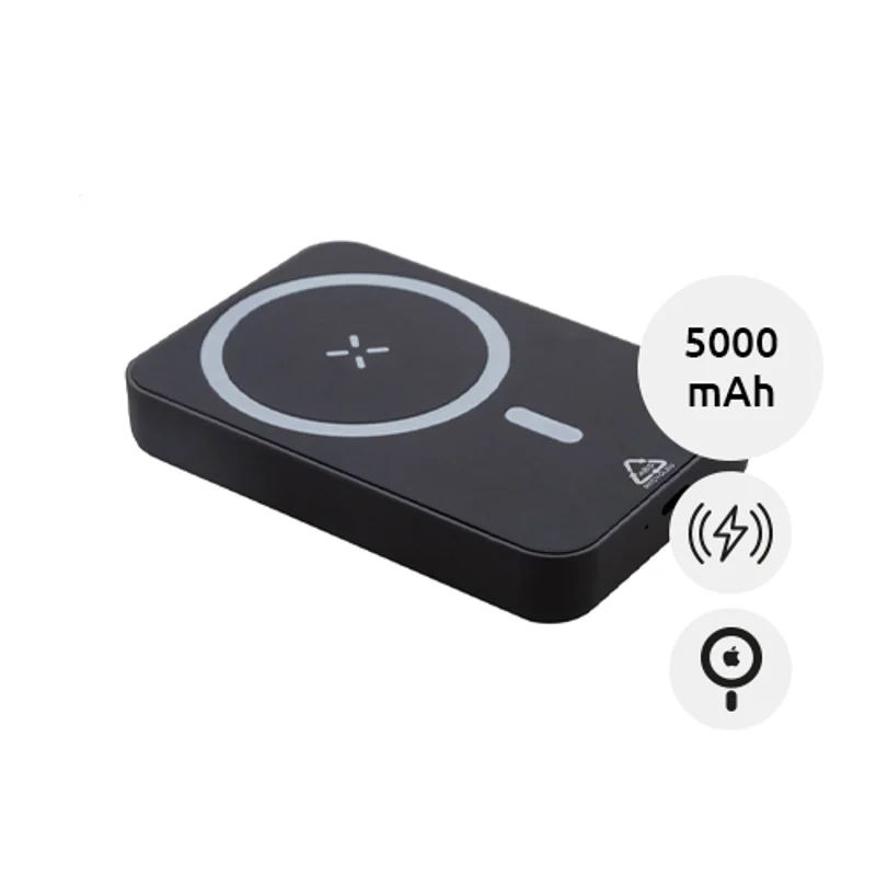 Power Bank wireless magnetico in ABS riciclato con porta USB-C da 5000mAh