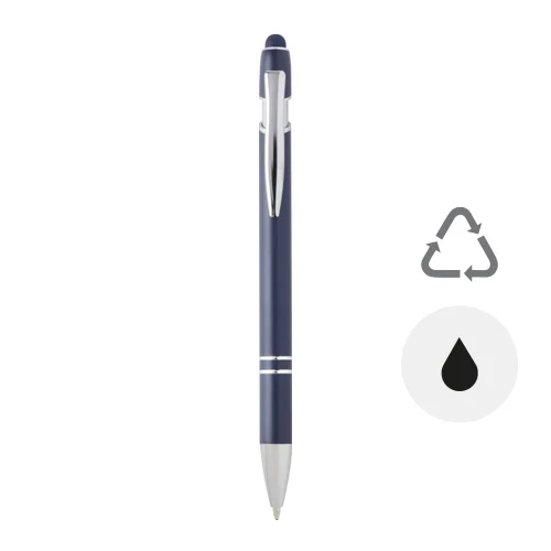Penna a sfera touch in alluminio riciclato e finitura argentata refill nero