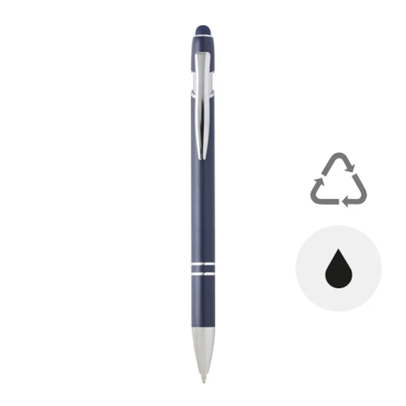 Penna a sfera touch in alluminio riciclato e finitura argentata refill nero