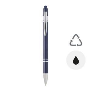 Penna a sfera touch in alluminio riciclato e finitura argentata refill nero