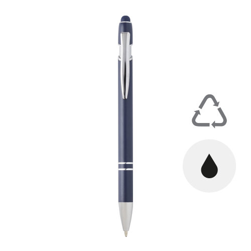 Penna a sfera touch in alluminio riciclato e finitura argentata refill nero