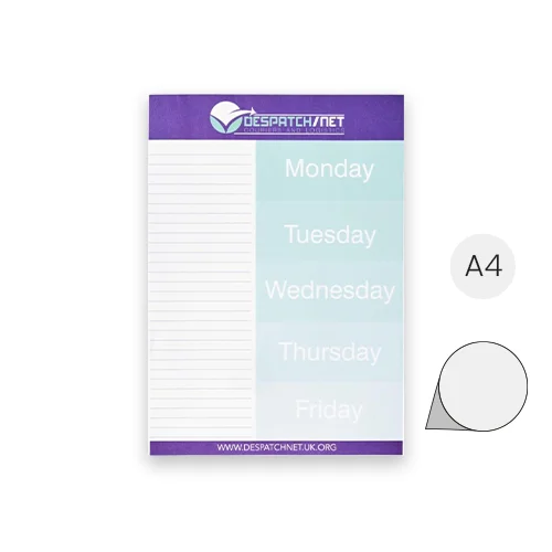 Block notes A4 Desk-Mate con fogli bianchi incollati totalmente personalizzabili