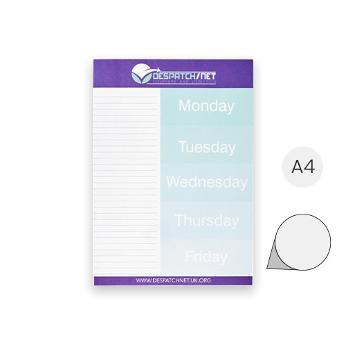 Block notes A4 Desk-Mate con fogli bianchi incollati totalmente personalizzabili