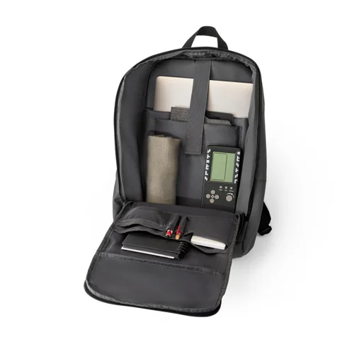Zaino porta pc da 16" e tablet 10,1" in RPET impermeabile con tasca frontale cinghia per trolley e striscia riflettente