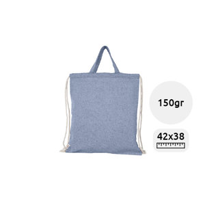 Sacca a Zaino in cotone riciclato con manici e cordoncino disponibili in vari colori da 150gr 38x42cm