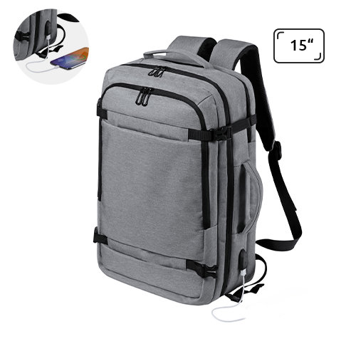 Zaino porta pc da 15" in poliestere 600D con connettore USB integrato per powerbank e aggancio trolley