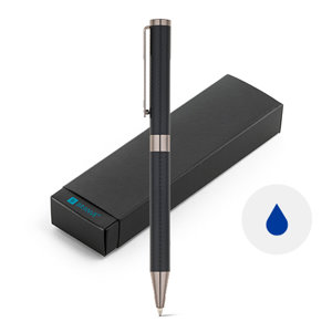 Penna a sfera elegante in metallo con finitura nera opaca e dettagli in acciaio inossidabile con confezione regalo e refill blu