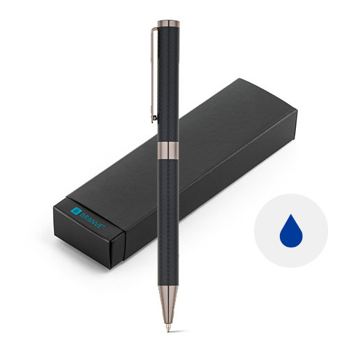 Penna a sfera elegante in metallo con finitura nera opaca e dettagli in acciaio inossidabile con confezione regalo e refill blu