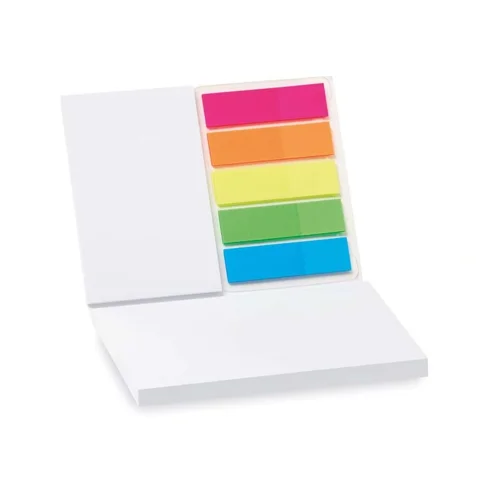 Blocco di 2 foglietti adesivi bianchi 100x75mm con Copertina Morbida e 5 label colorati