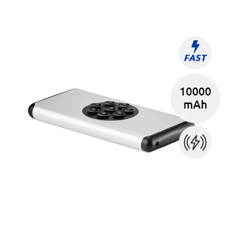 Power bank in alluminio wireless a ventose con con ricarica veloce da 10000mAh