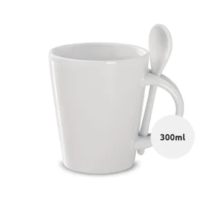 Tazza e cucchiaino in porcellana bianca ideale per sublimazione 300ml