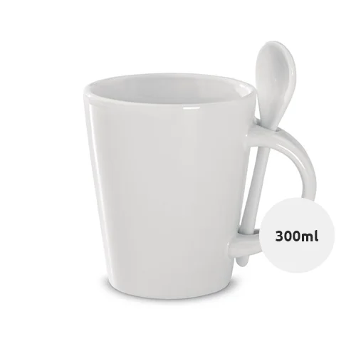 Tazza e cucchiaino in porcellana bianca ideale per sublimazione 300ml