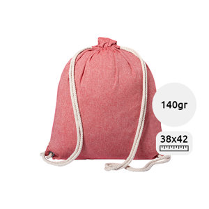Sacca 100% in cotone riciclato con manici e chiusura a coulisse da 140gr 38x42cm