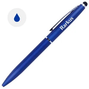 Penna a sfera in alluminio finitura opaca e punta touch con meccanismo a rotazione e refill blu