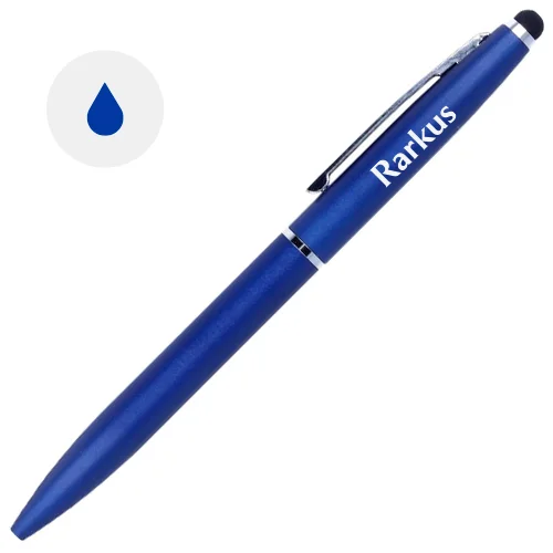 Penna a sfera in alluminio finitura opaca e punta touch con meccanismo a rotazione e refill blu